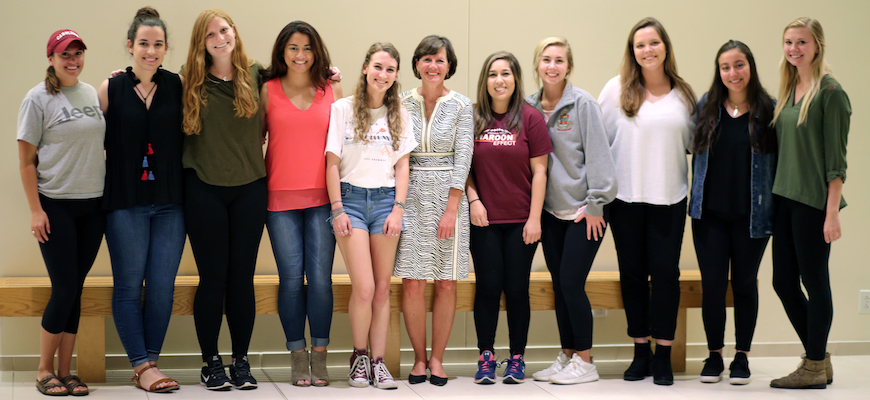 Susan O'Malley with female sport and entertainment management students