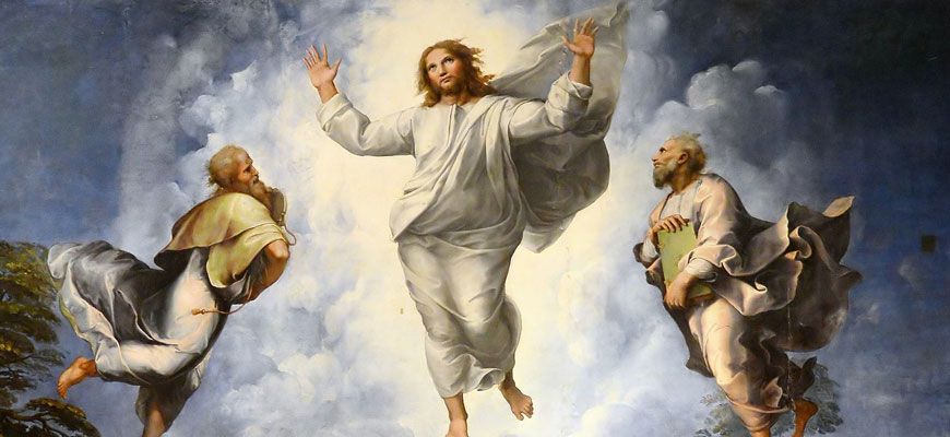 Painting depicting transfiguration of Jesus, a story in the New Testament