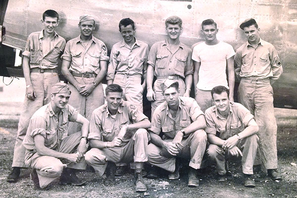 The crew of an air squadron that served in the southwest Pacific during World War II. Captain William Gordon Dixon, bottom left, was a bomber pilot and commanded the squadron. Dixon and his crew were killed after being hit by anti-aircraft fire and crashing.