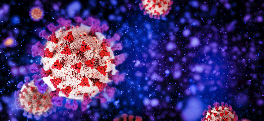 Coronavirus molecule on a blue background