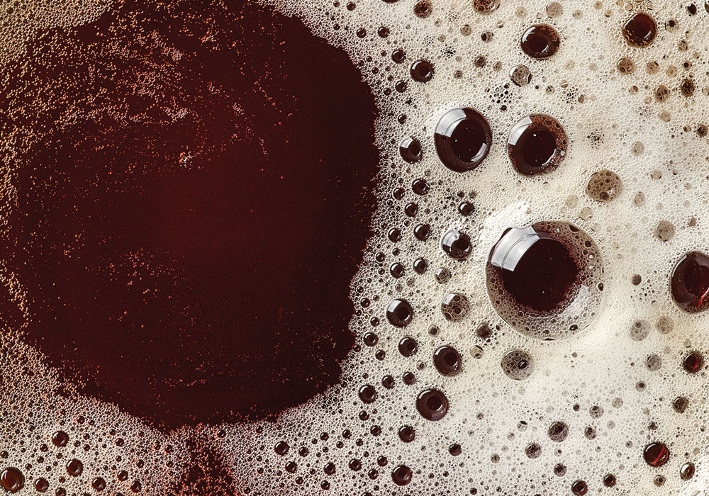 A close-up beer viewed from above.