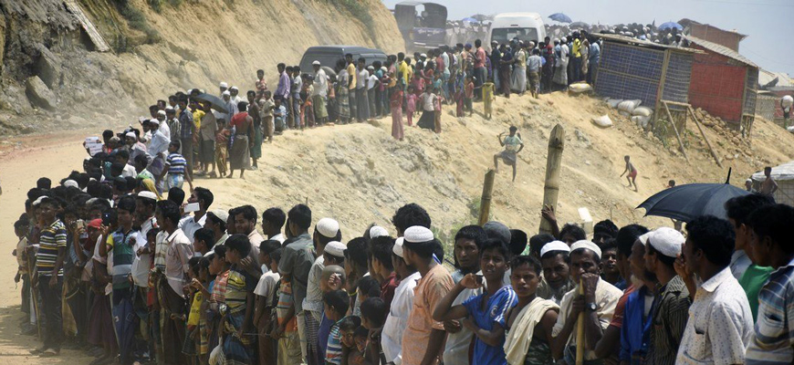 Thousands of Rohingya refugees line the roads of the Kutupalong mega refugee settlement as the United Nations Security Council visit takes place.