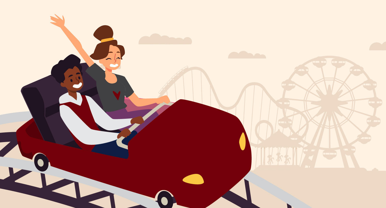Graphic of two people on roller coaster