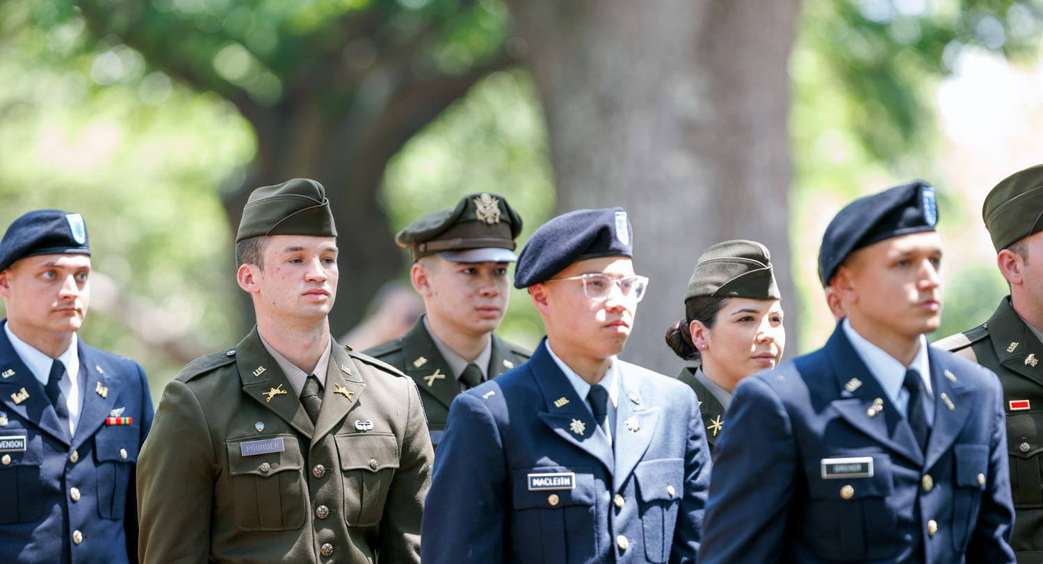 rotc members stand in formation