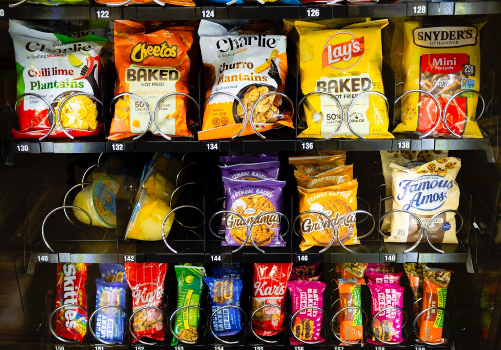 A vending machine with healthy food alternatives.