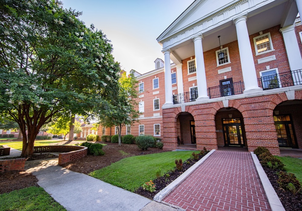 brick building with brick walkway