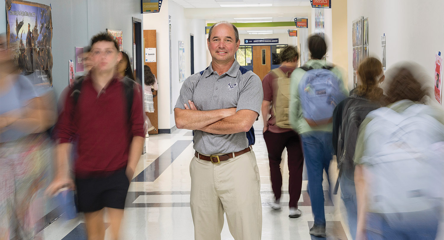 Danny Dorsel stands in the hallway at GSSM.
