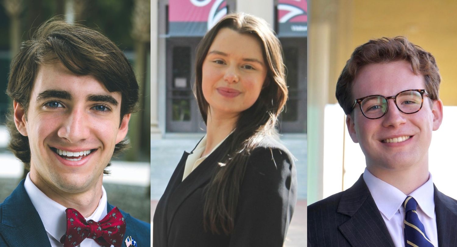 Headshots of Grace Cosby, Elijah Butcher and Jackson Clapp