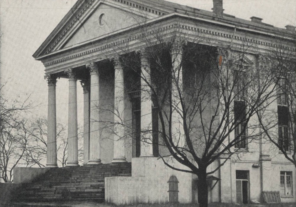 A black and white photo from 1913 of the Longstreet Theatre facade