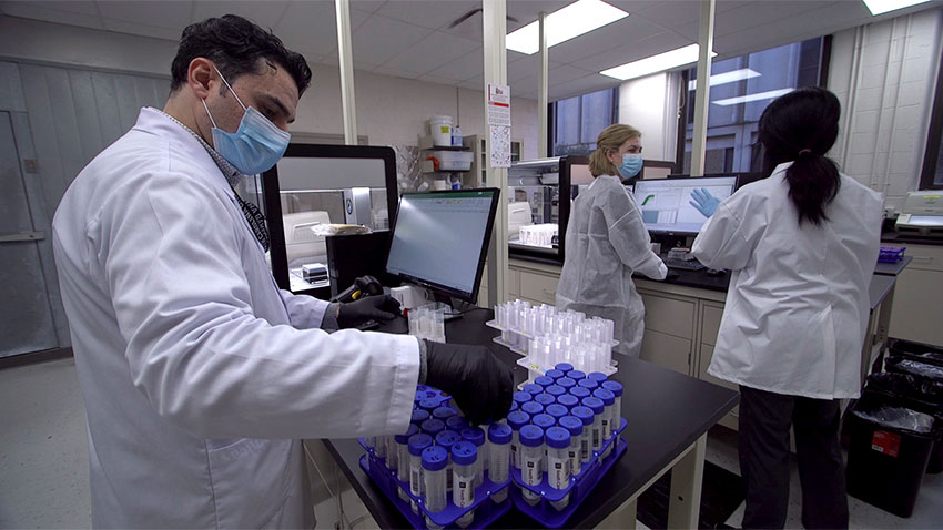 researchers work in testing lab