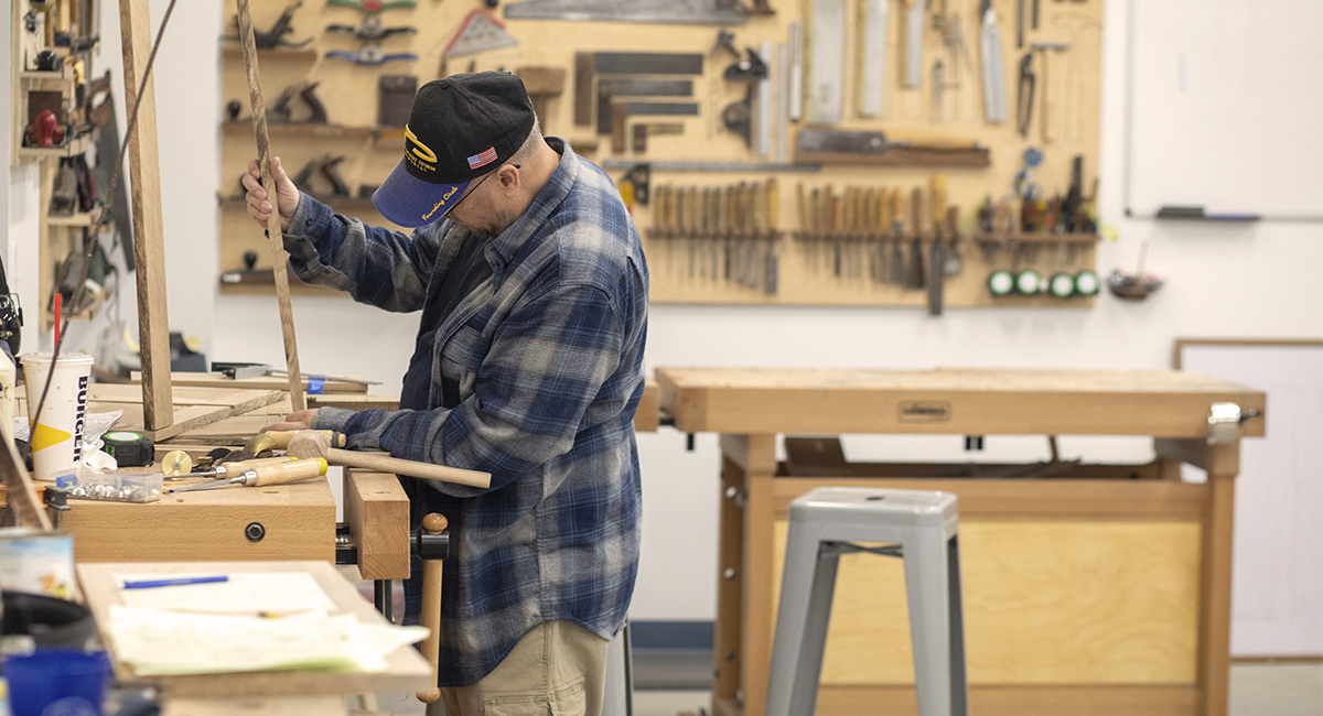 woodworking student working in the shop