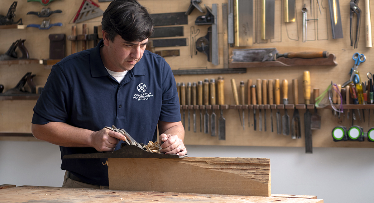 woodworking student working in the shop