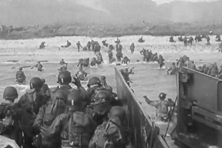 soldiers storming the beaches of Normandy