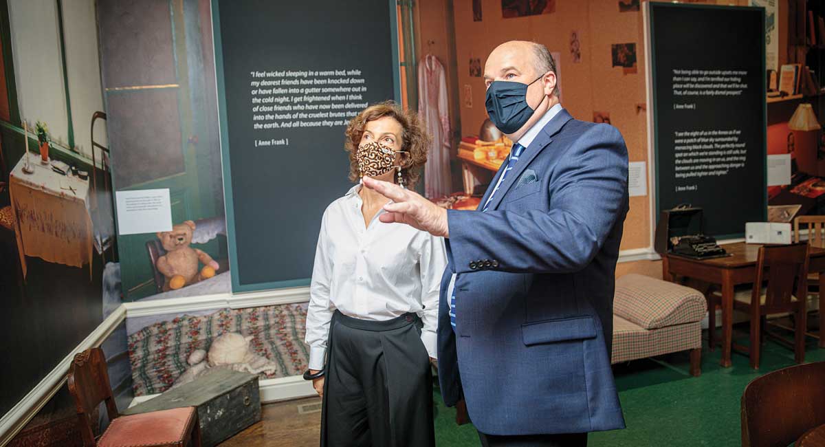 Doyle Stevick gives a tour to UNESCO Director Audrey Azoulay