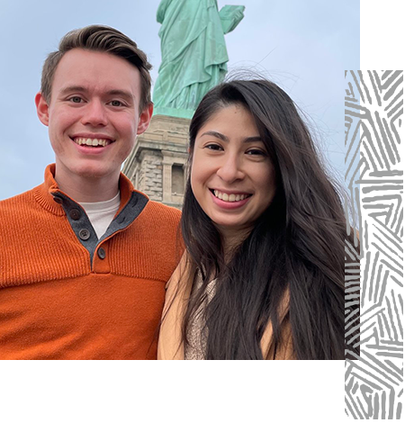 Nursing student Mariela Moreno Nava with a friend in front of the Statue of Liberty.