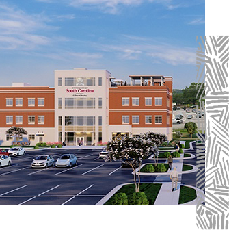 Rendering of a Lexington Medical Center building with the university logo.