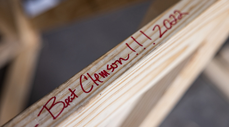 Image of wood that says Beat Clemson