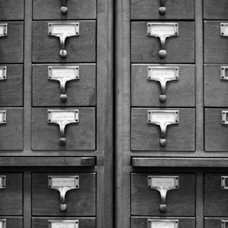 closeup of a library card catalog