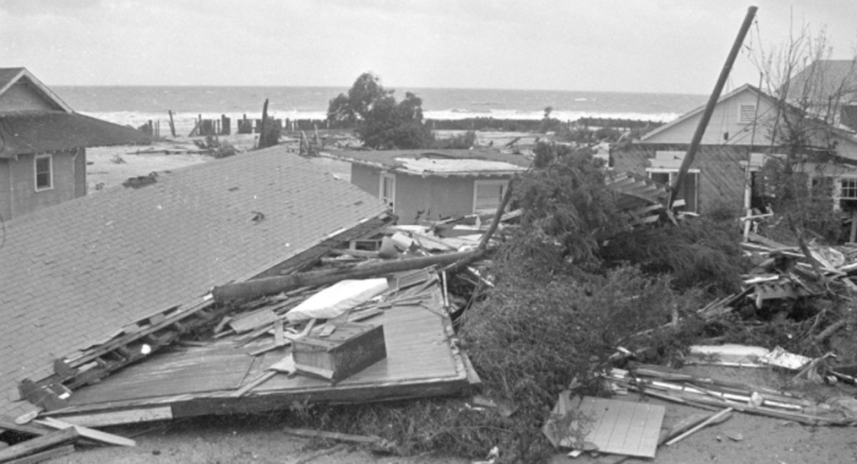 Storm damage showing destroyed homes on Pawley's Island