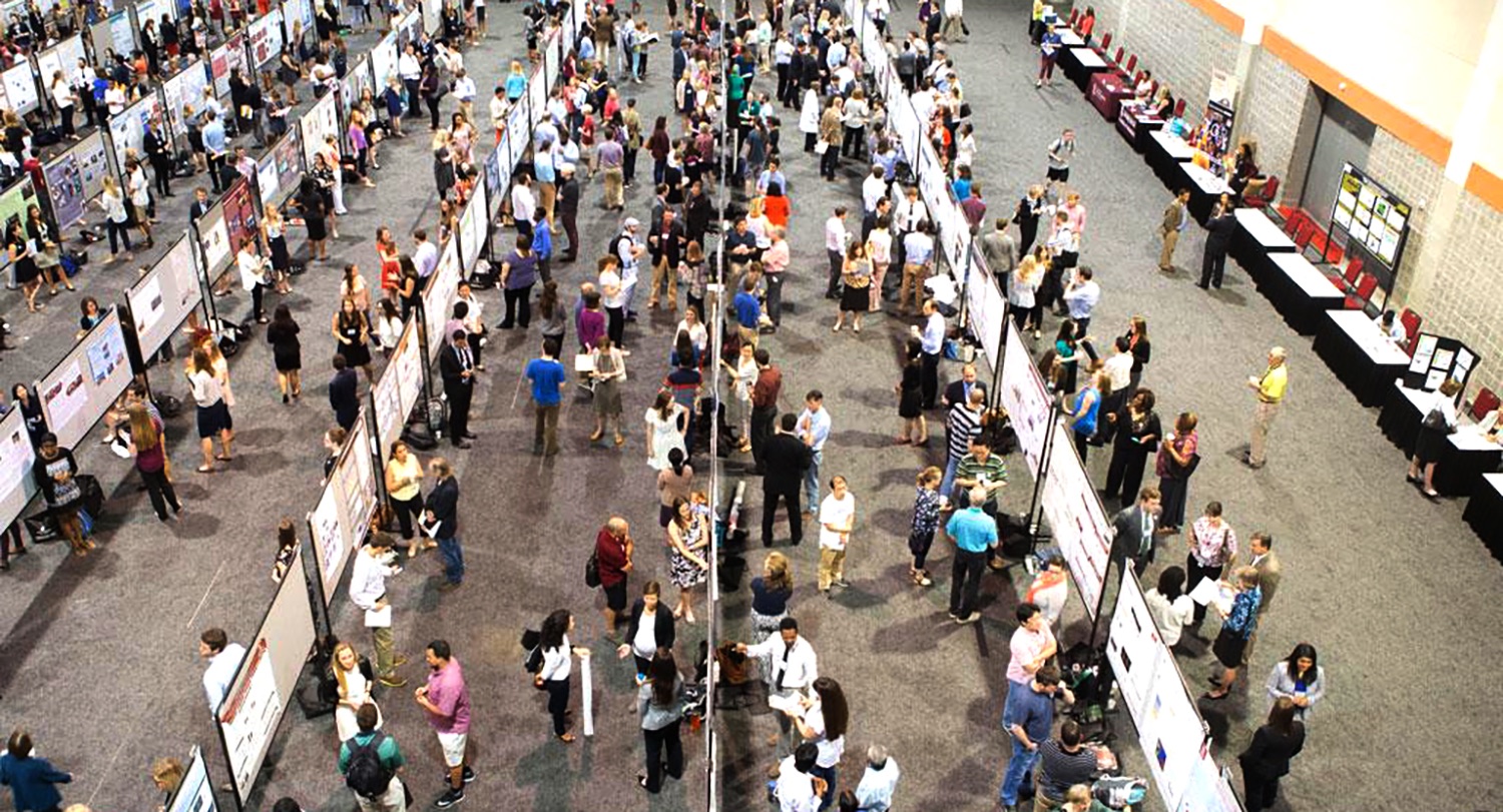 bird's eye image of event in a large convention hall