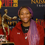 Aliyah Boston poses with trophy.