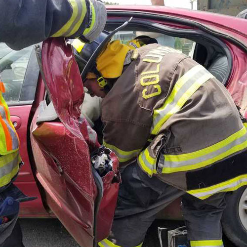 Tracy Whelen performs automobile extraction at Columbia Fire Dept Station 30.