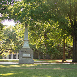 A photo of the Maxcy monument on the historic Horseshoe
