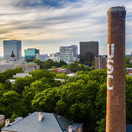 Skyline with the USC smoke stack and downtown Columbia buildings