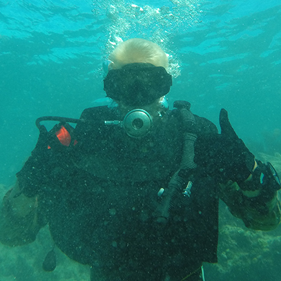 ROTC student scuba diving underwater