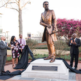 Unveiling of a statue of Richard T. Greener, the first Black professor at the University of South Carolina, in 2018.