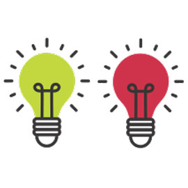 illustration with two lightbulbs, one green, one red