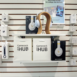 Display rack of Apple products at the University of South Carolina's Gamecock iHub store