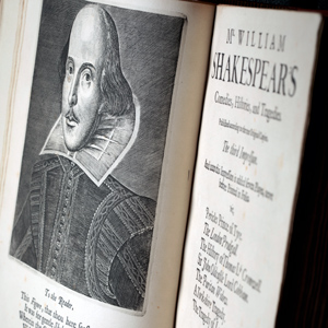 photo of title page of Shakespeare's third portfolio with a sketch of william shakespeare on one side and the title on the other