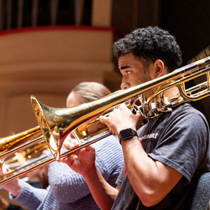 Student plays trombone