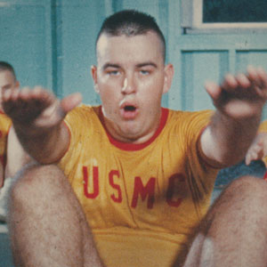 A MIRC image of a Marine doing sit-ups.