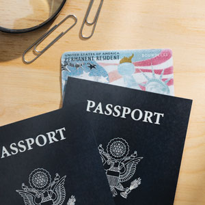 U.S. passports on a table with paper clips