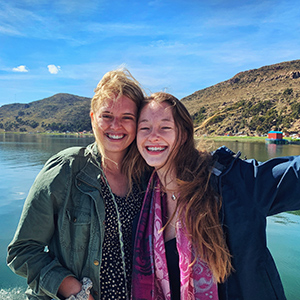 Lynagh and classmate at Lake Titicaca