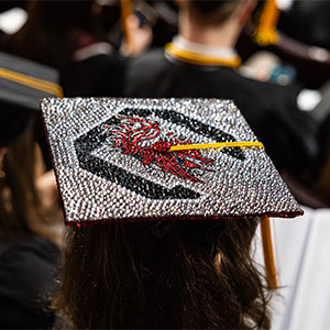 Graduation cap decorated with a Block C.