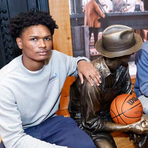 Amen Thompson, left, and his twin brother, Ausar, were selected fourth and fifth in the 2023 NBA draft. John Lamparski/Getty Images for Empire State Realty Trust