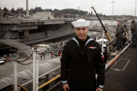 Marco Hernandez in his Navy uniform. The veteran is now a UofSC doctoral student.