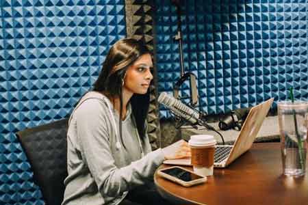Prer recording the podcast she cohosts called the daily dos in studio