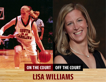 photos of Lisa Williams as a player and as a banking executive