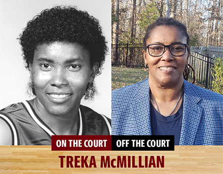 photos of treka mcmillian as a player and as a finance executive