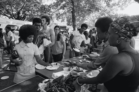Members of the Black Panthers distribute food to people in New Haven, Connecticut