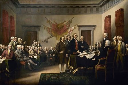 The drafters of the Declaration of Independence present their document to the Continental Congress. 