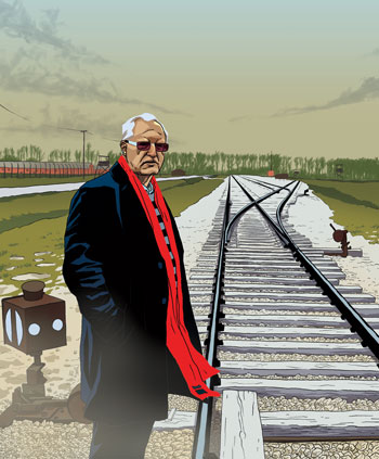 artist rendering of mohammed dajani beside a railroad switching station