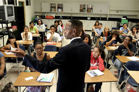 Superintendent visits high school classroom