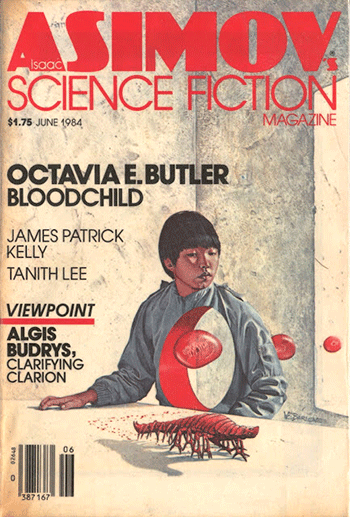 The cover of a 1984 issue of Asimov’s Science Fiction magazine featuring Octavia E. Butler’s short story "Bloodchild"
