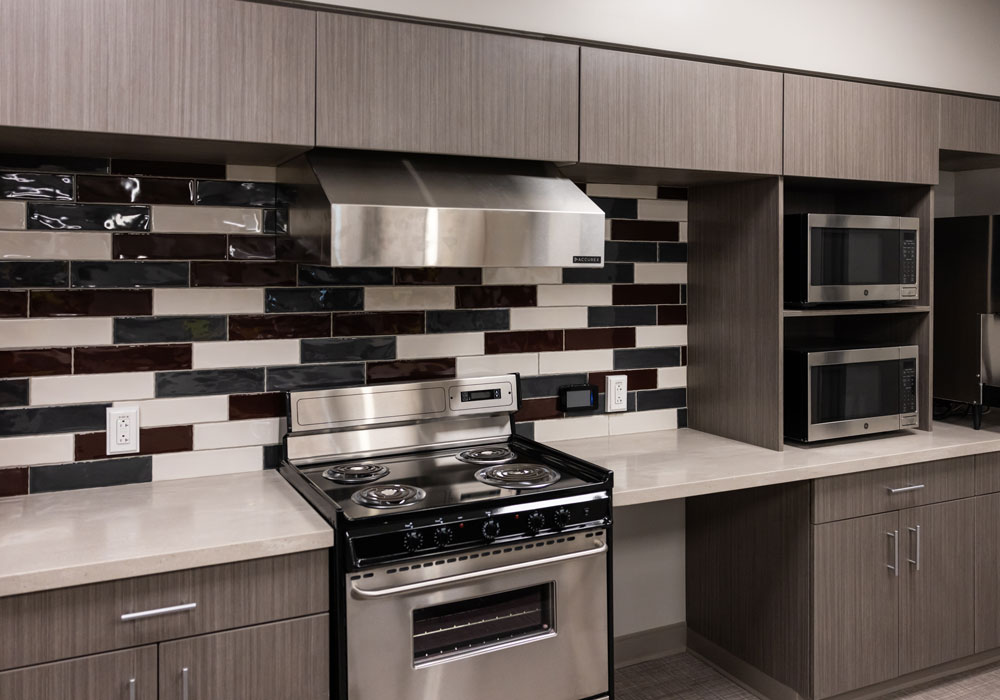 A kitchen inside of Campus Village.