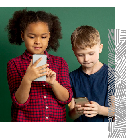 kids looking at smart screen